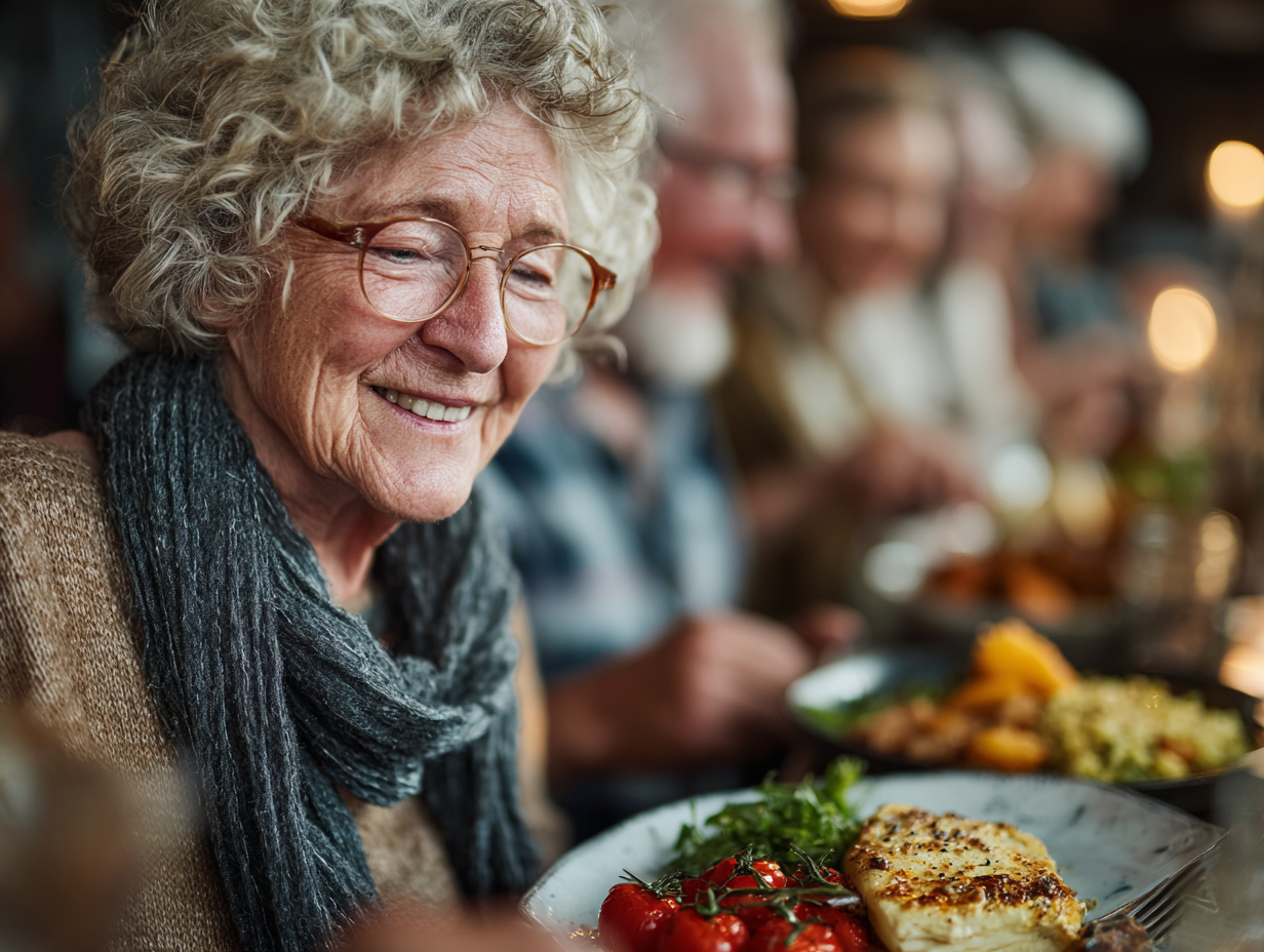 Группа людей зрелого возраста занимается творческим движением